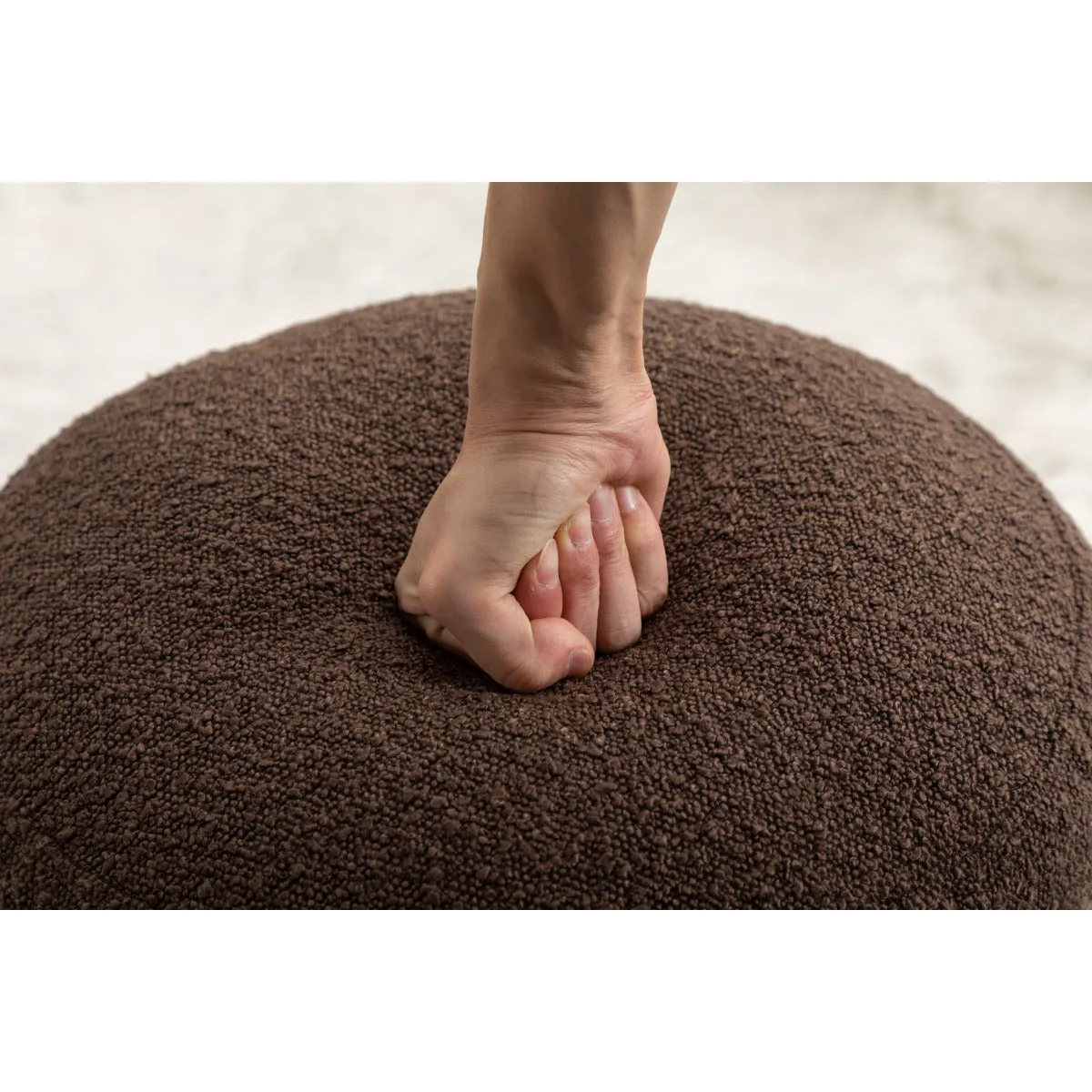 006-Soft Boucle Round Ottoman Footrest Stool, Brown