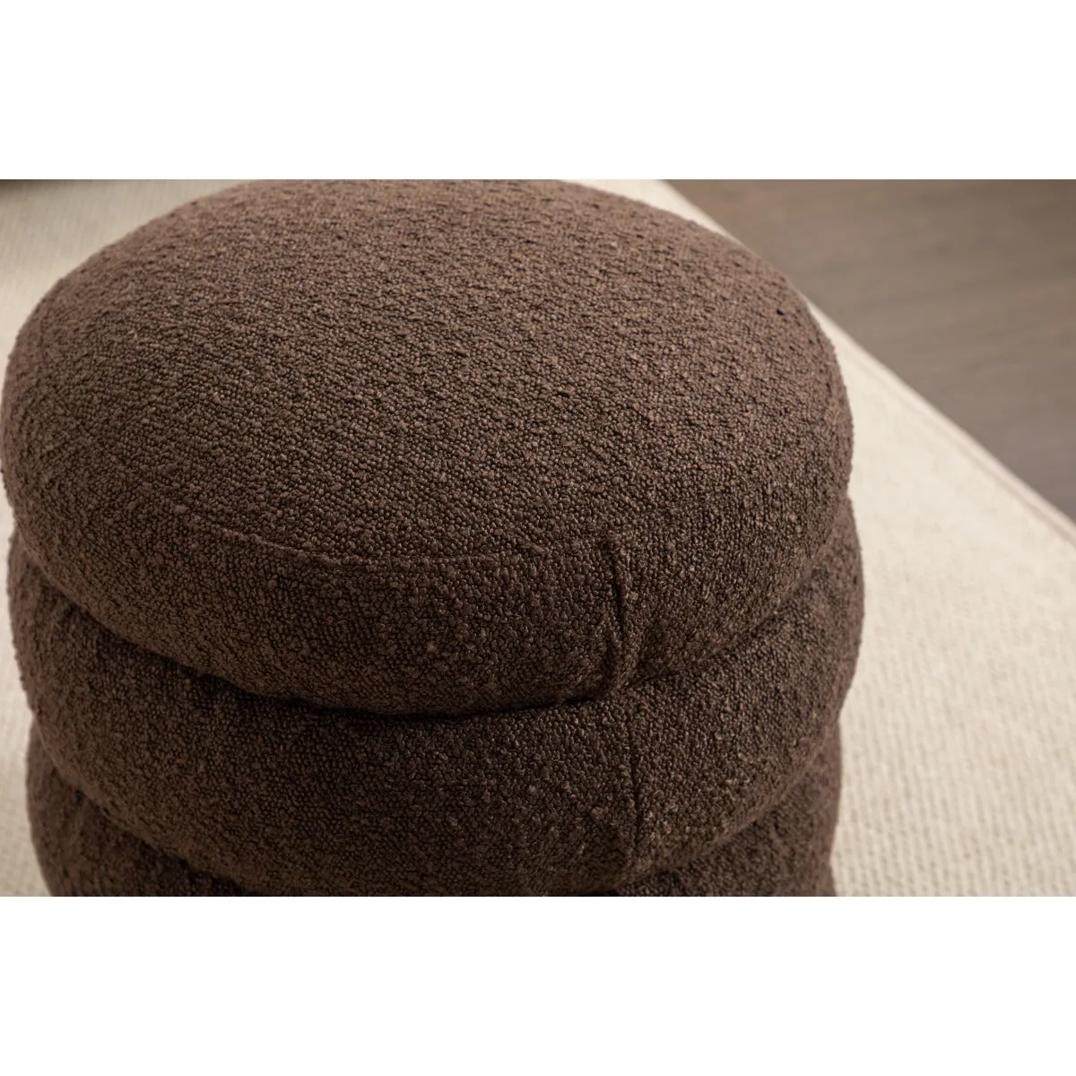 006-Soft Boucle Round Ottoman Footrest Stool, Brown