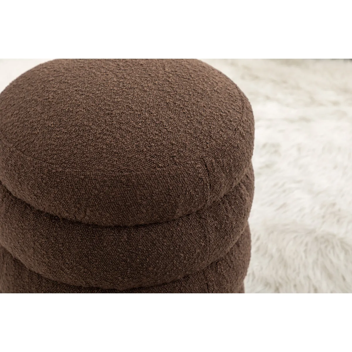 006-Soft Boucle Round Ottoman Footrest Stool, Brown