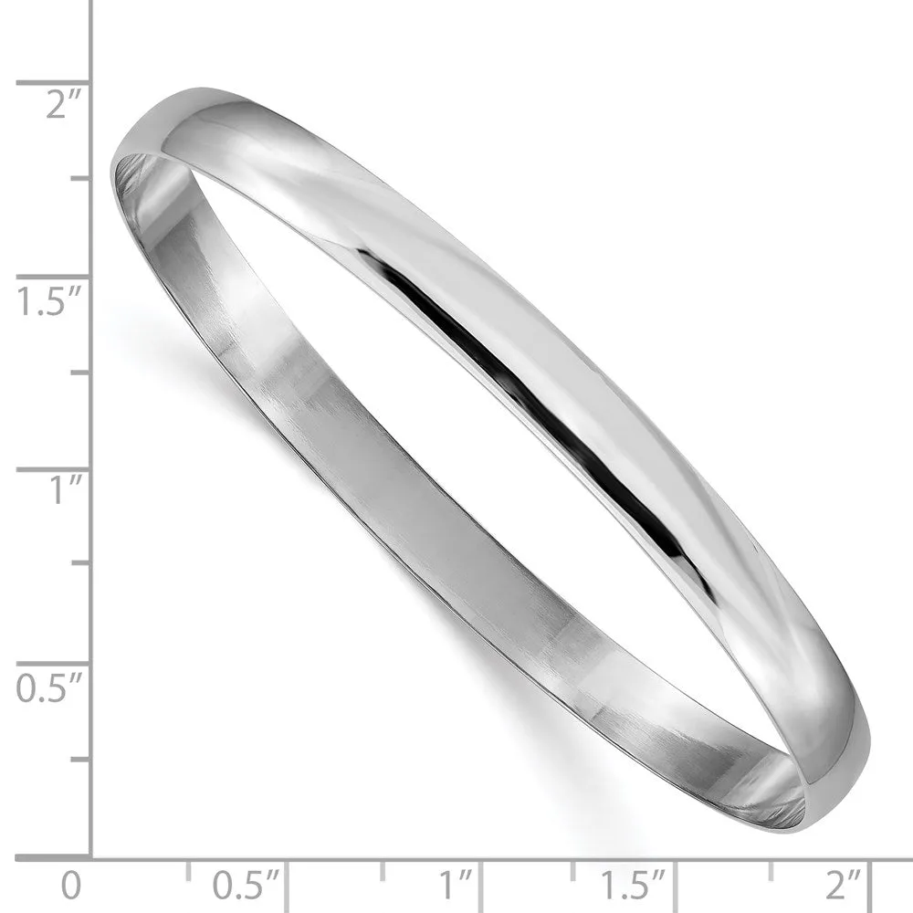 6mm 14k White Gold Polished Half Round Solid Bangle Bracelet