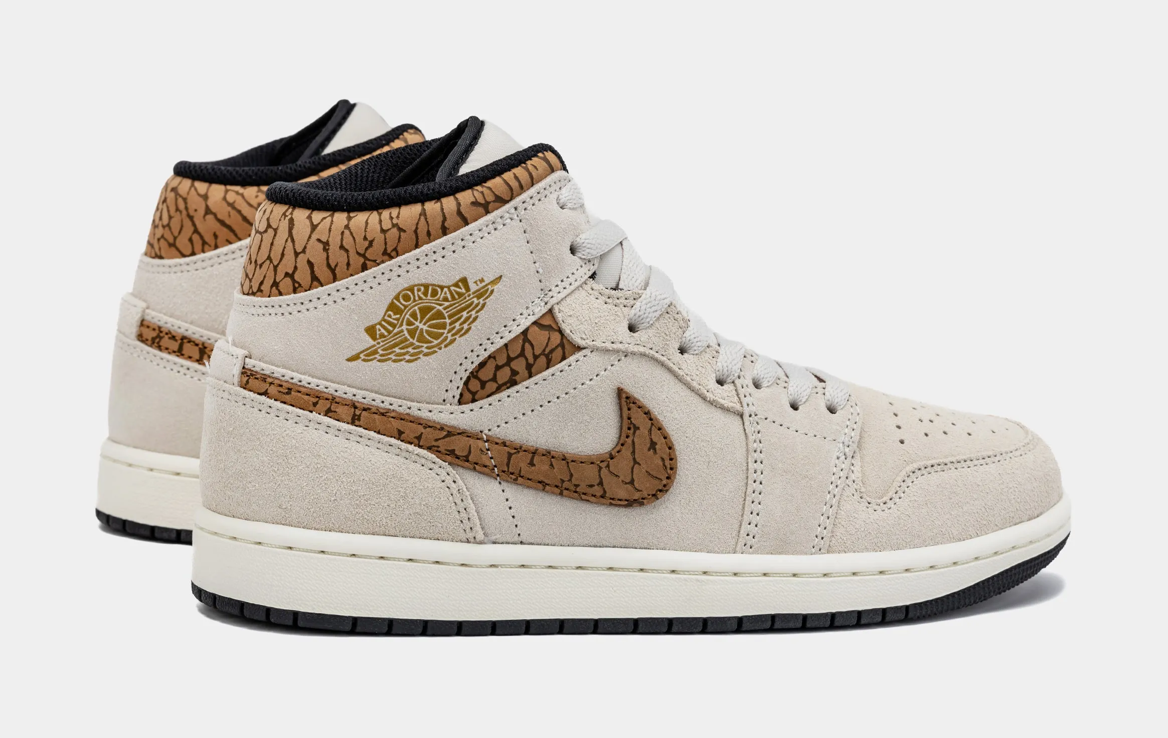 Air Jordan 1 Retro Mid SE Brown Elephant Mens Lifestyle Shoes (Light Orewood Brown/Metallic Gold)