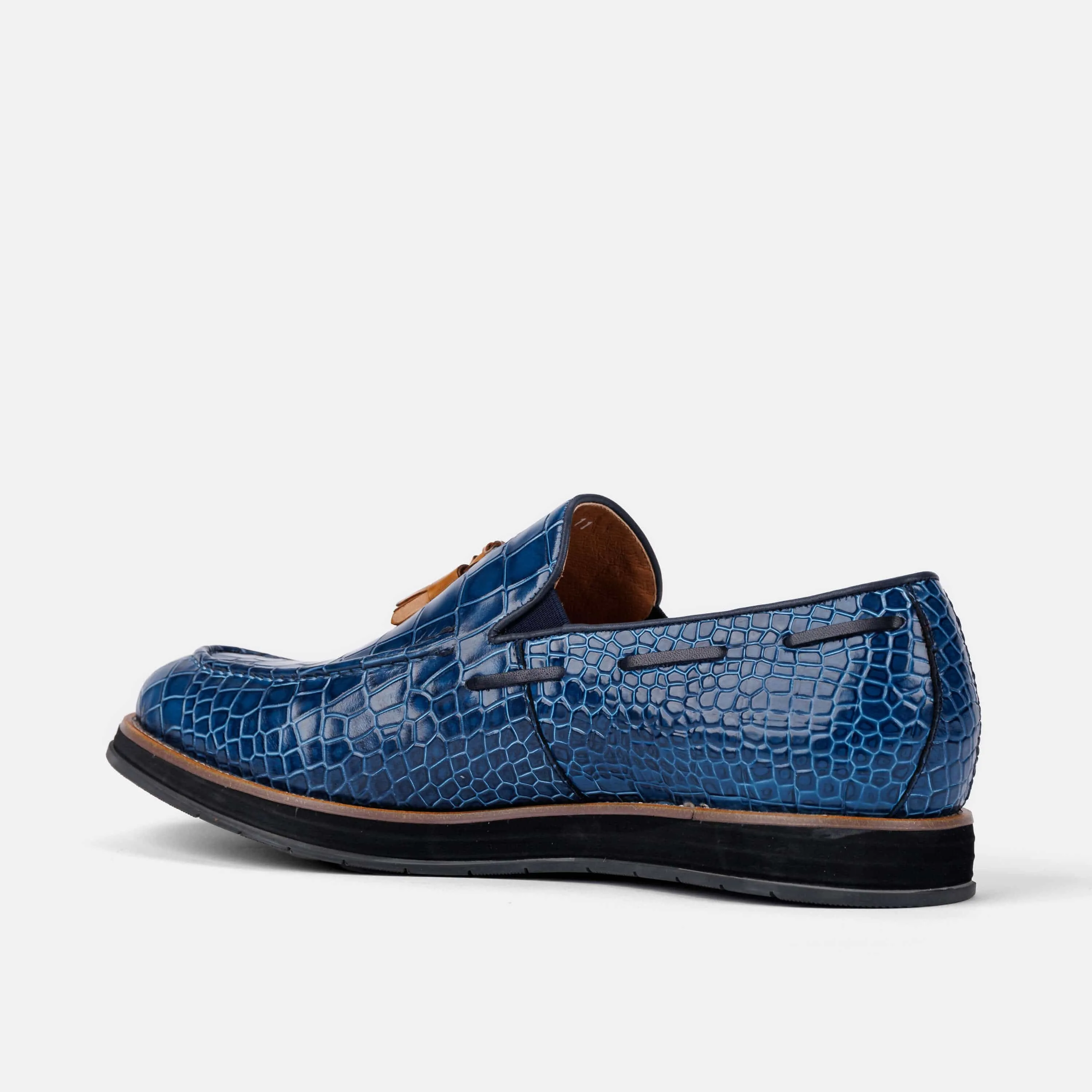 Apollo Blue Crocskin Tassel Loafers