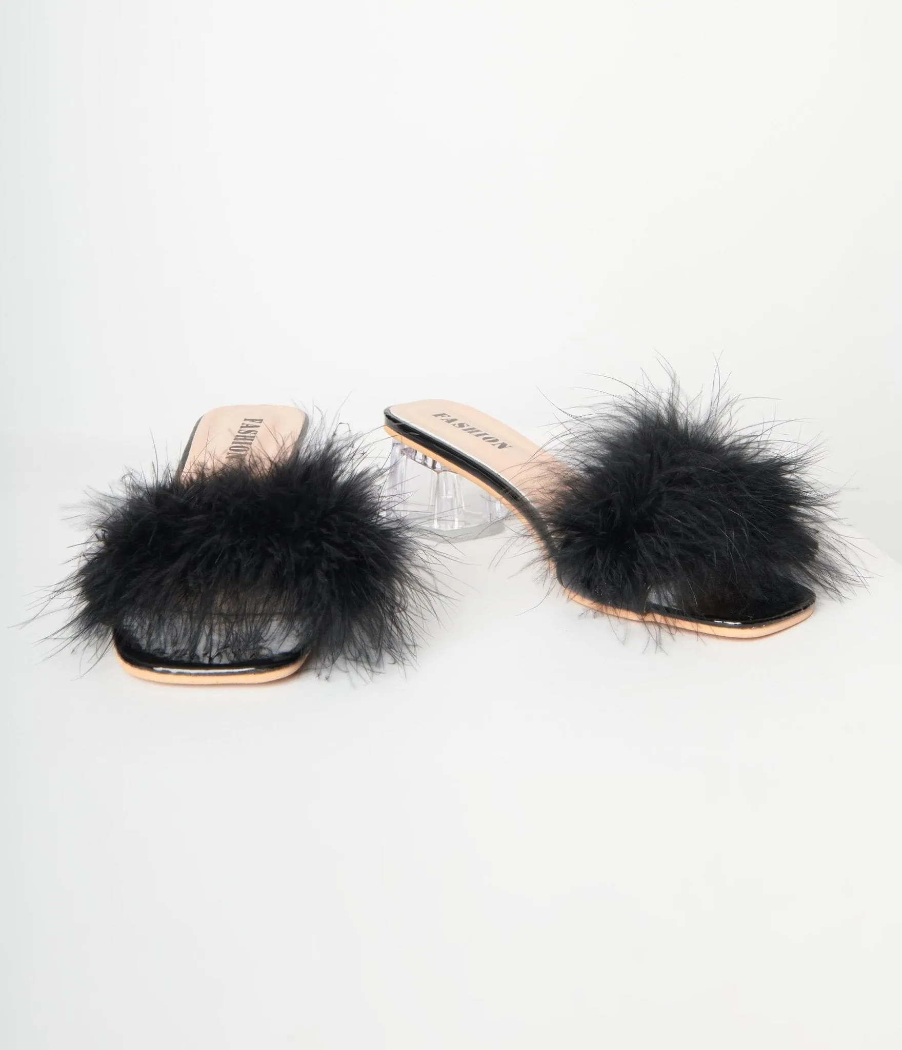 Black Marabou Feather Slipper Heels