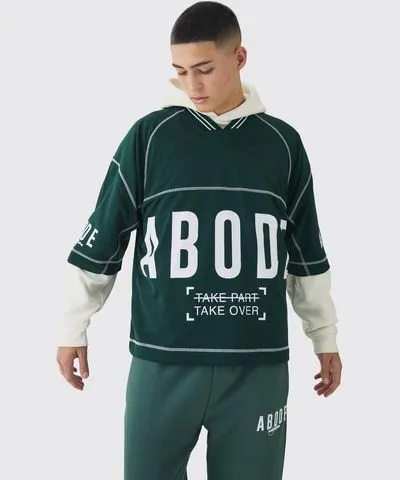 boohooMAN Mens Oversized Mesh Abode Hockey Top