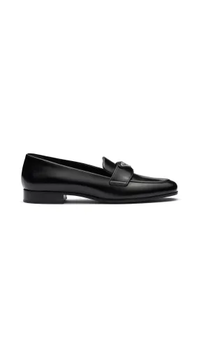 Brushed Leather Loafers - Black