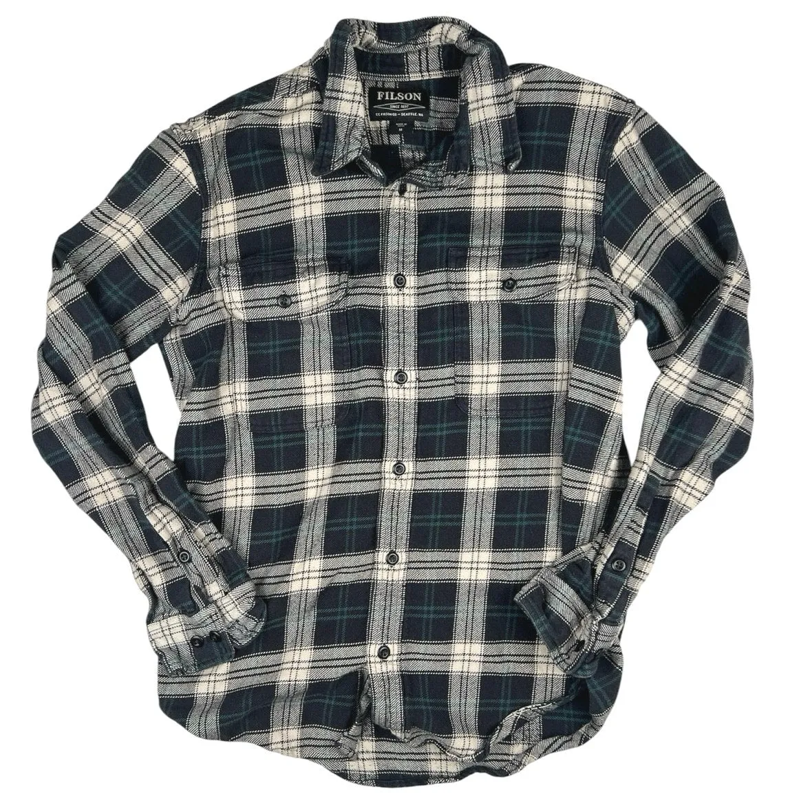 C.C. Filson Black Multicolor Flannel Plaid Checkered Button Down Shirt Jacket M