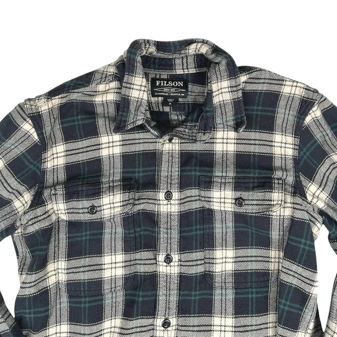 C.C. Filson Black Multicolor Flannel Plaid Checkered Button Down Shirt Jacket M