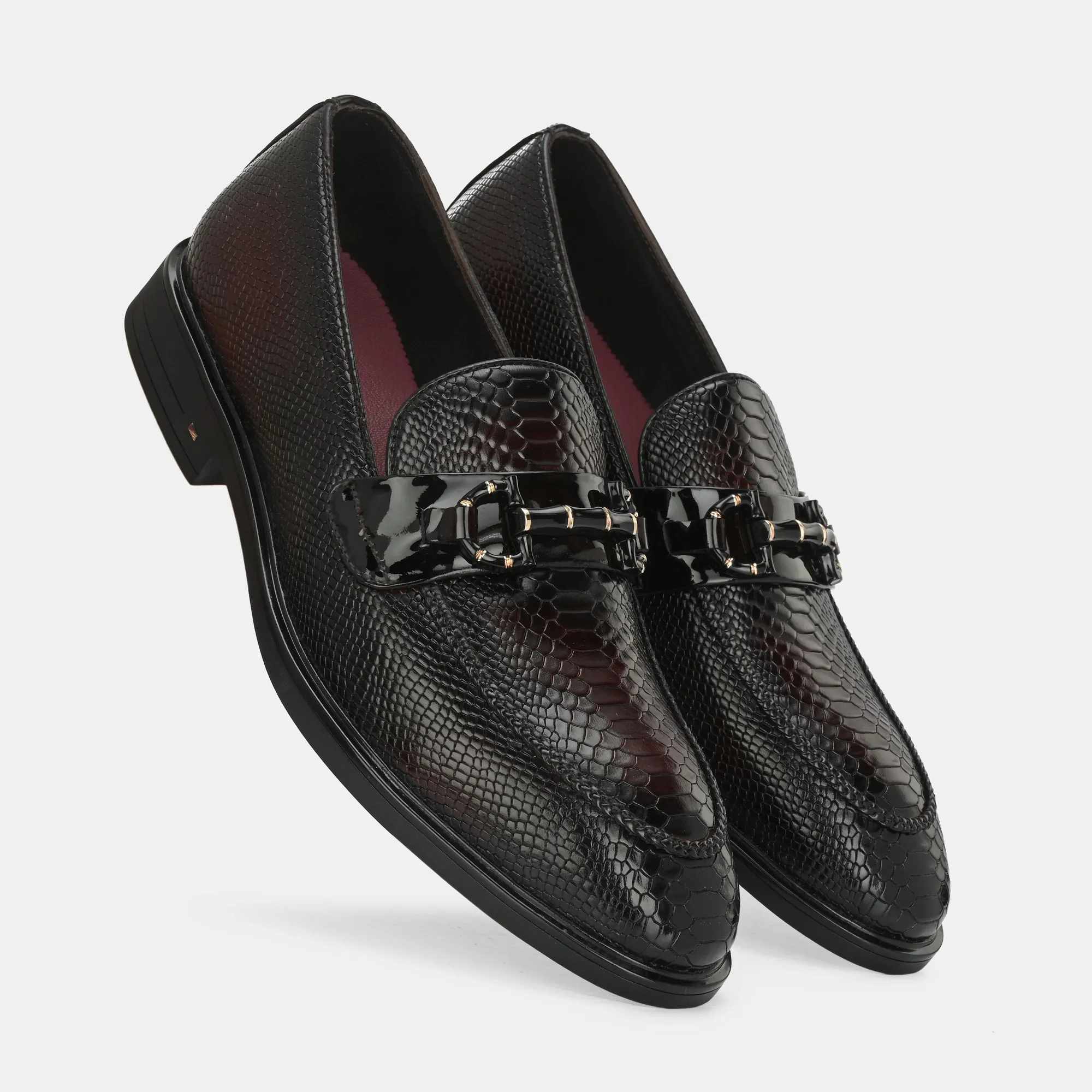 Cherry Textured Buckled Loafers by Lafattio