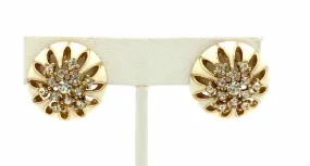 CINER Ivory Goldtone Enamel Crystal Circle Clip Ons