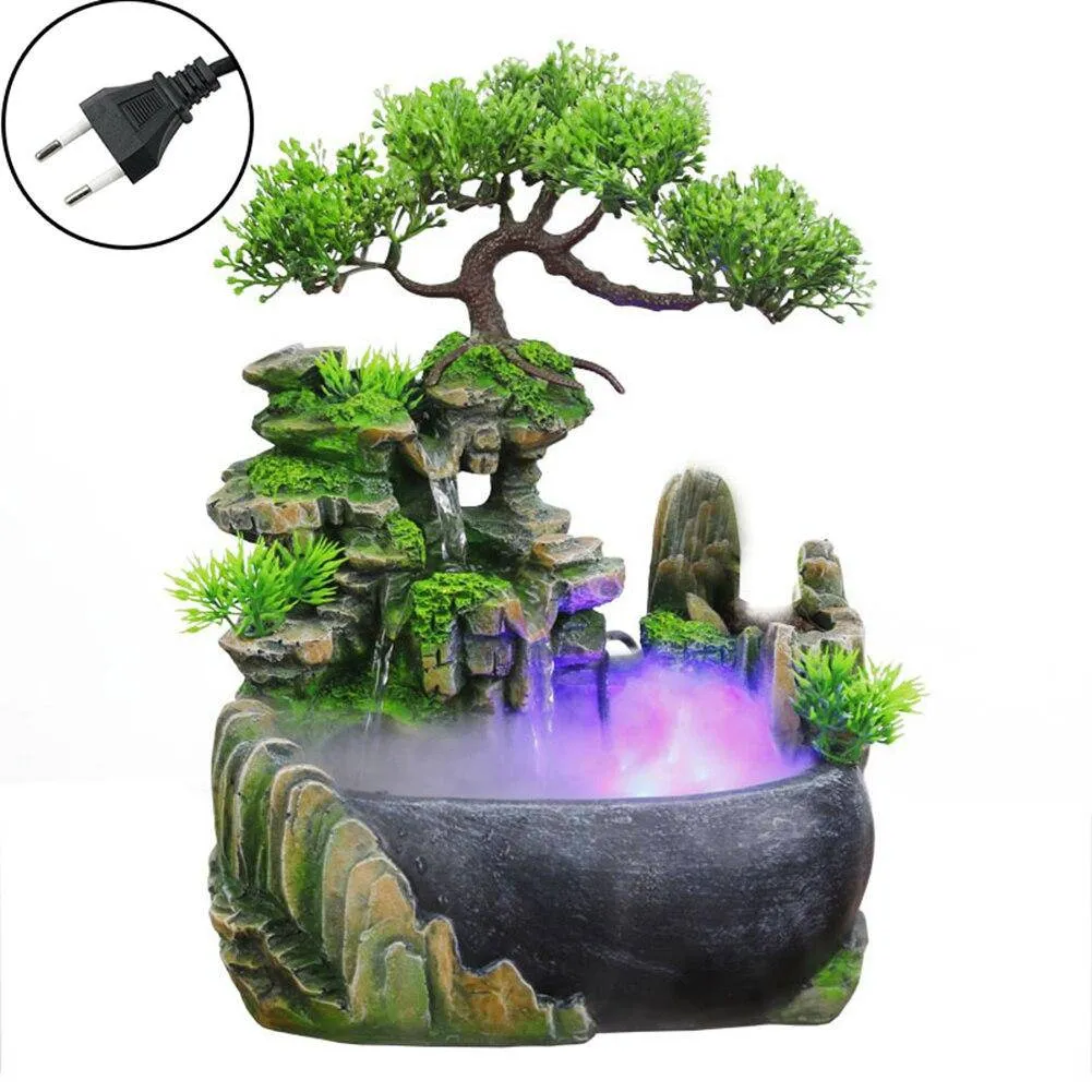 Creative Indoor Simulation Resin Rockery Fake Tree Feng Shui Waterfall Fountain Ornament