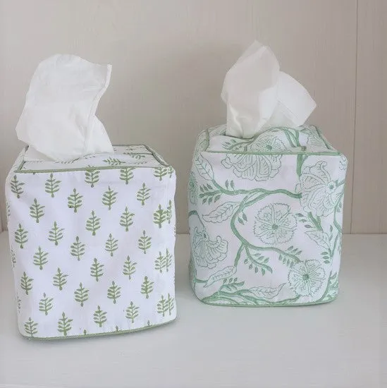 Fabric tissue box cover Floral Green