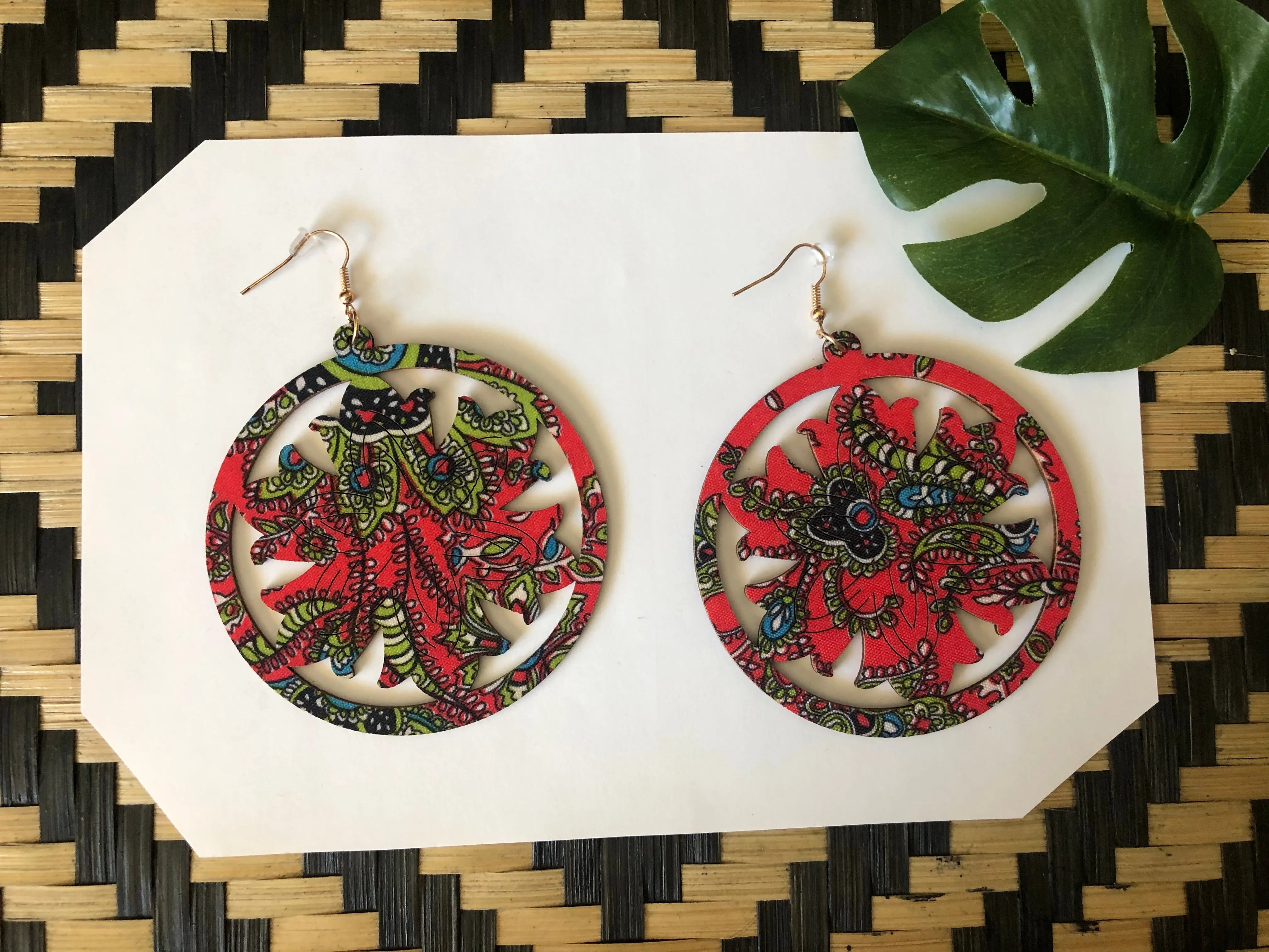 Festival Fabric Wooden Earrings