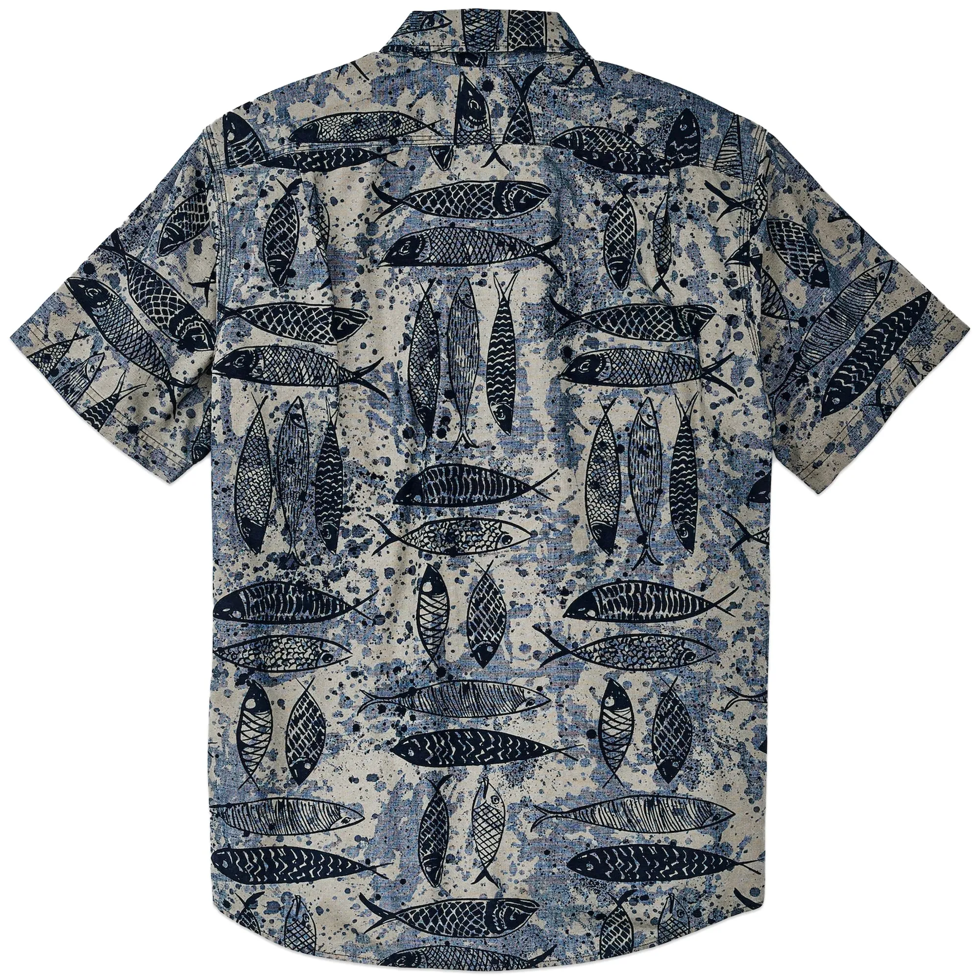 Filson Blue Ink Fish Print Short Sleeve Chambray Shirt