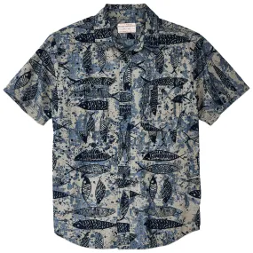 Filson Blue Ink Fish Print Short Sleeve Chambray Shirt