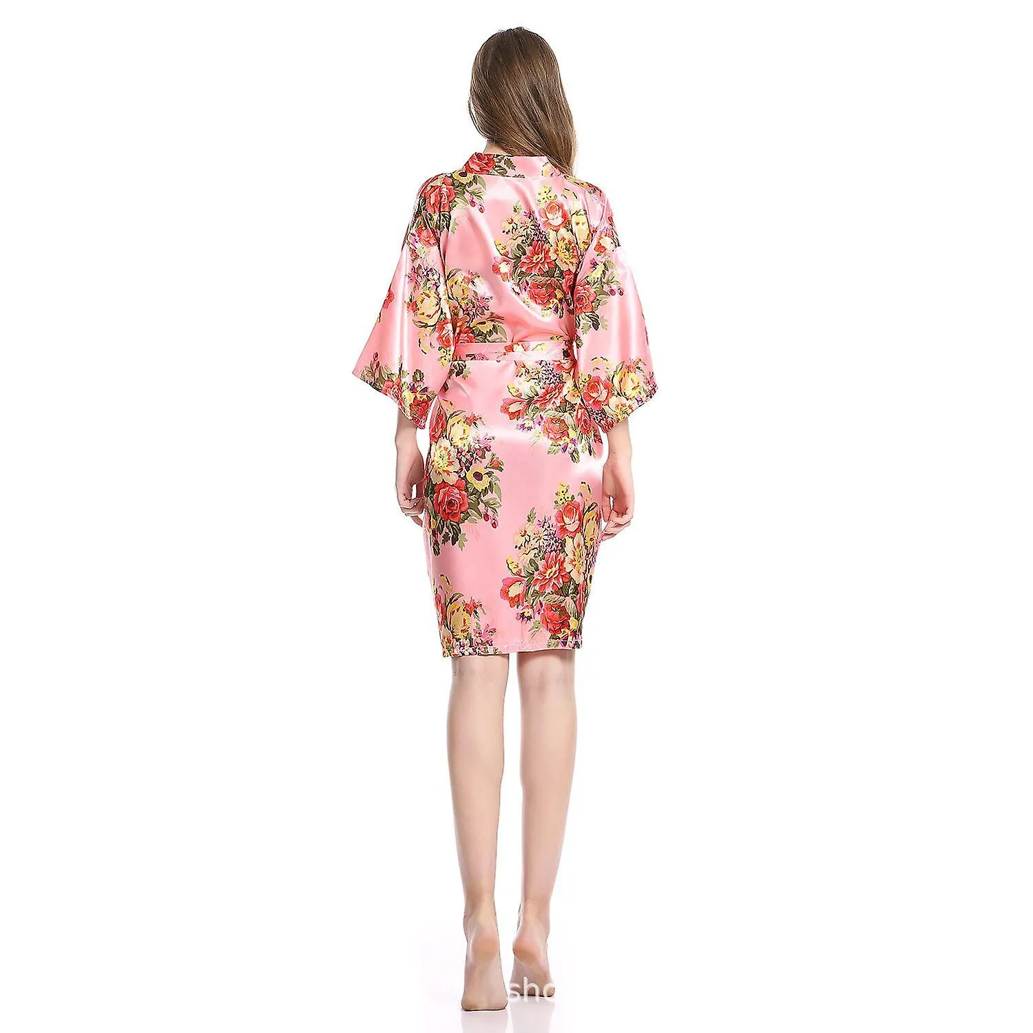 Ins Flower Pajamas Imitation Silk Fabric Home Clothes Sexy Bathrobe Printed Logo Pajamas Bridal Morning Gown