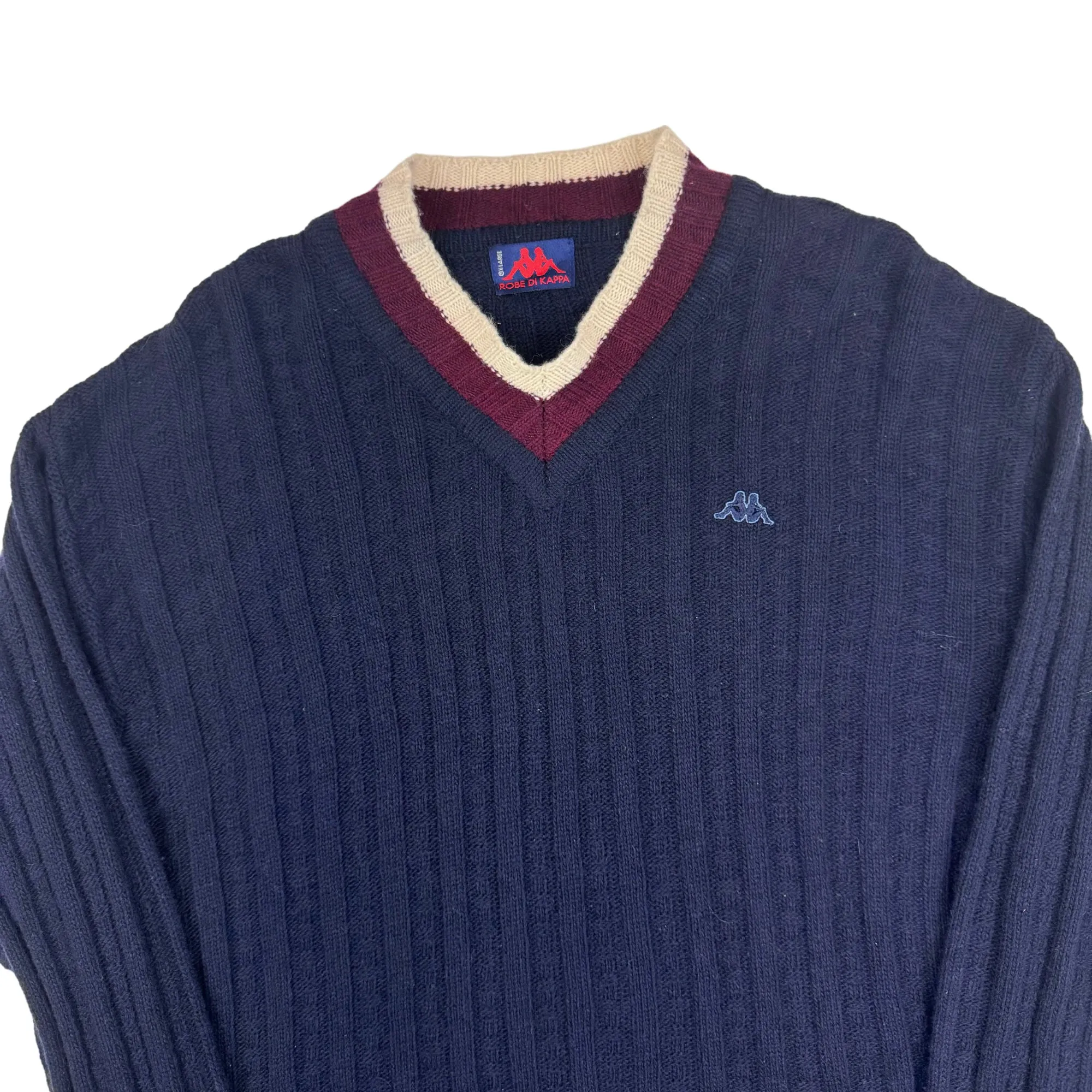 Kappa 90's Robe Di Kappa V-Neck Cable Knit Jumper Navy