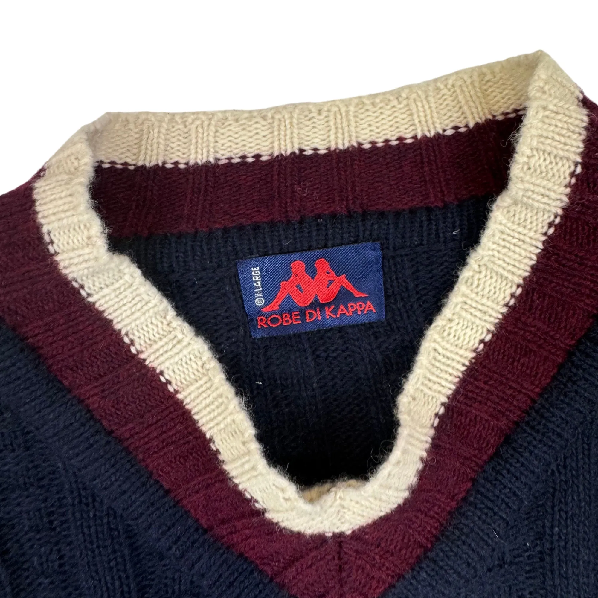 Kappa 90's Robe Di Kappa V-Neck Cable Knit Jumper Navy