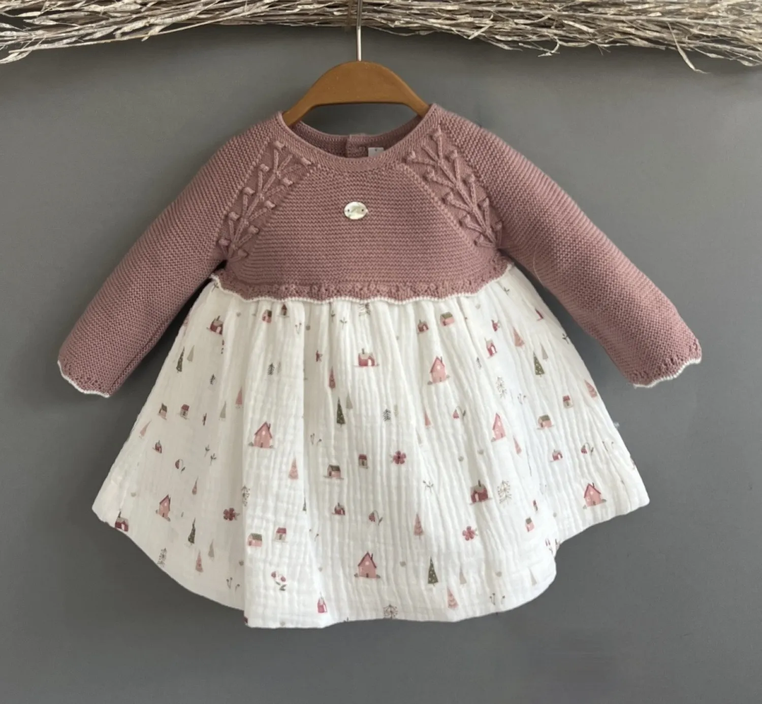 Knit and fabric dress for baby girl Garden collection