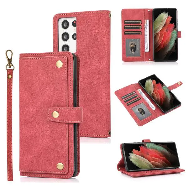 Leather Crossbody Shockproof Wallet Phone Case for Samsung S21 Ultra