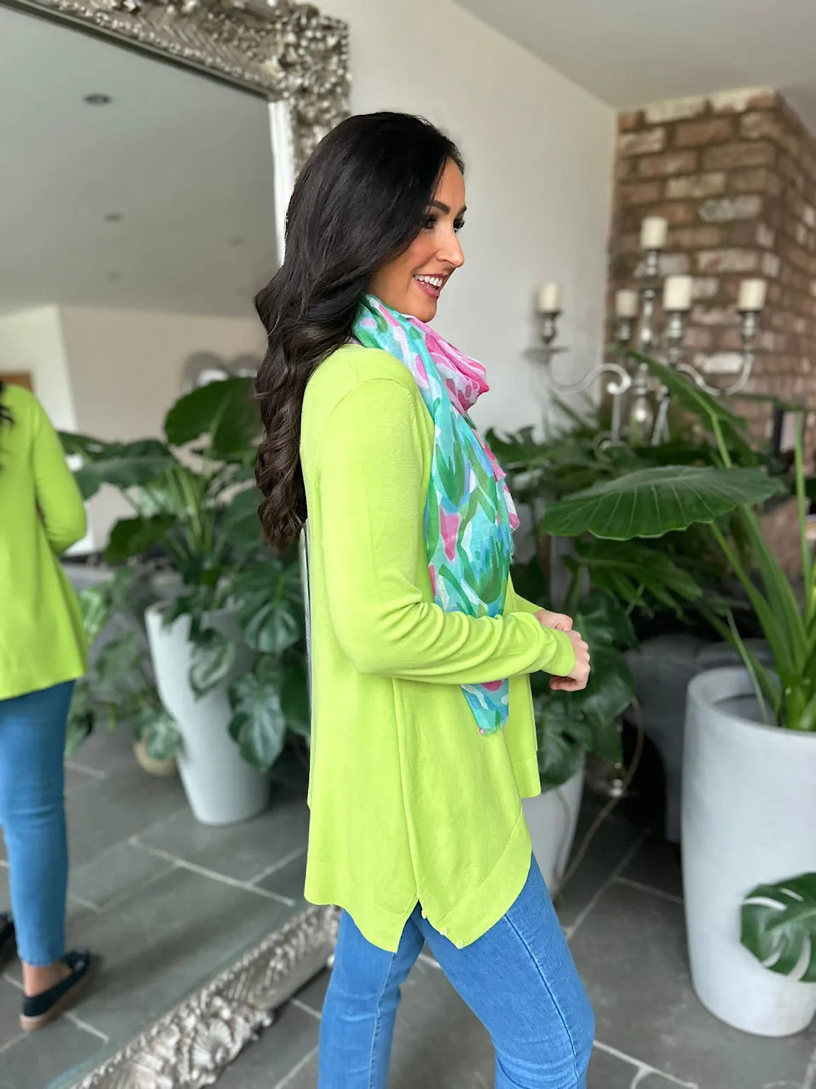 Lime Sparkle Side Button Fine Knit Kathy