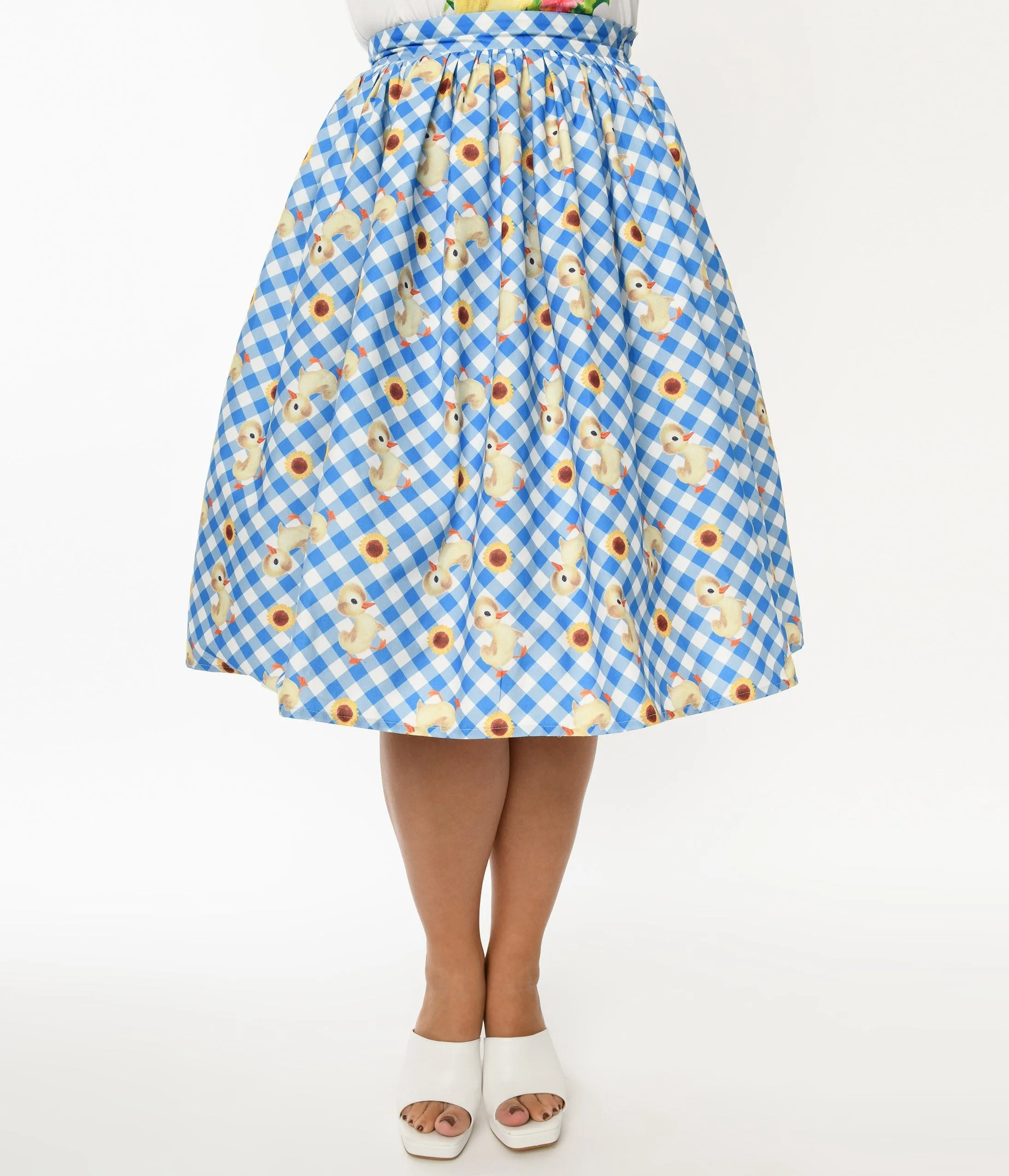 Little Golden Books x Unique Vintage Blue & White Gingham Fuzzy Duckling Gellar Swing Skirt