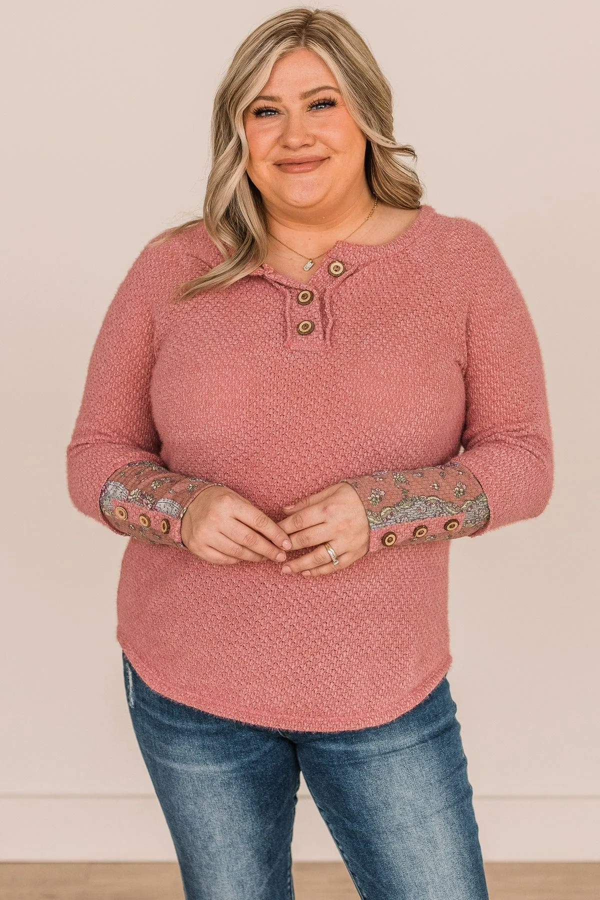 Loving Feelings Button Knit Top- Dusty Rose