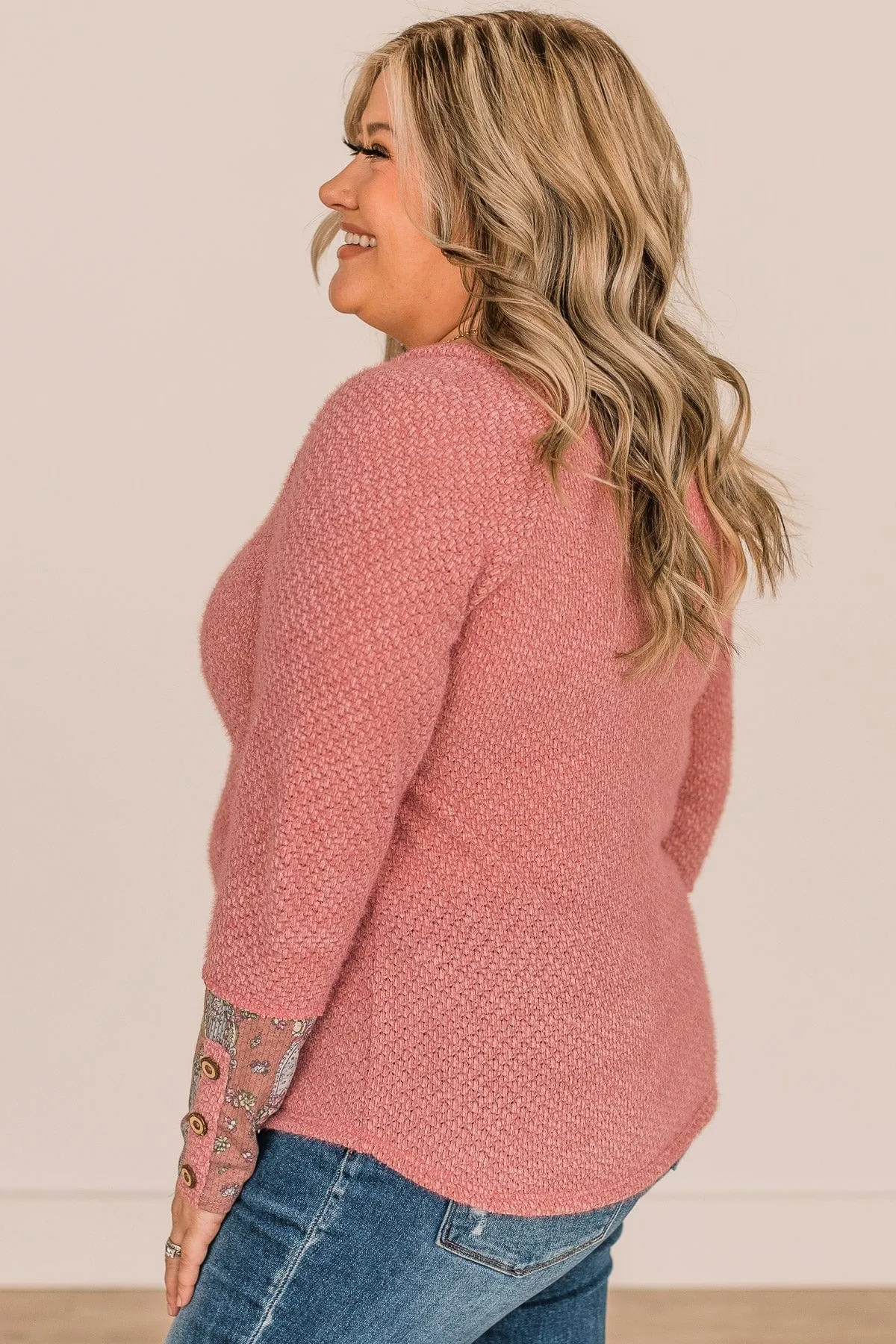 Loving Feelings Button Knit Top- Dusty Rose