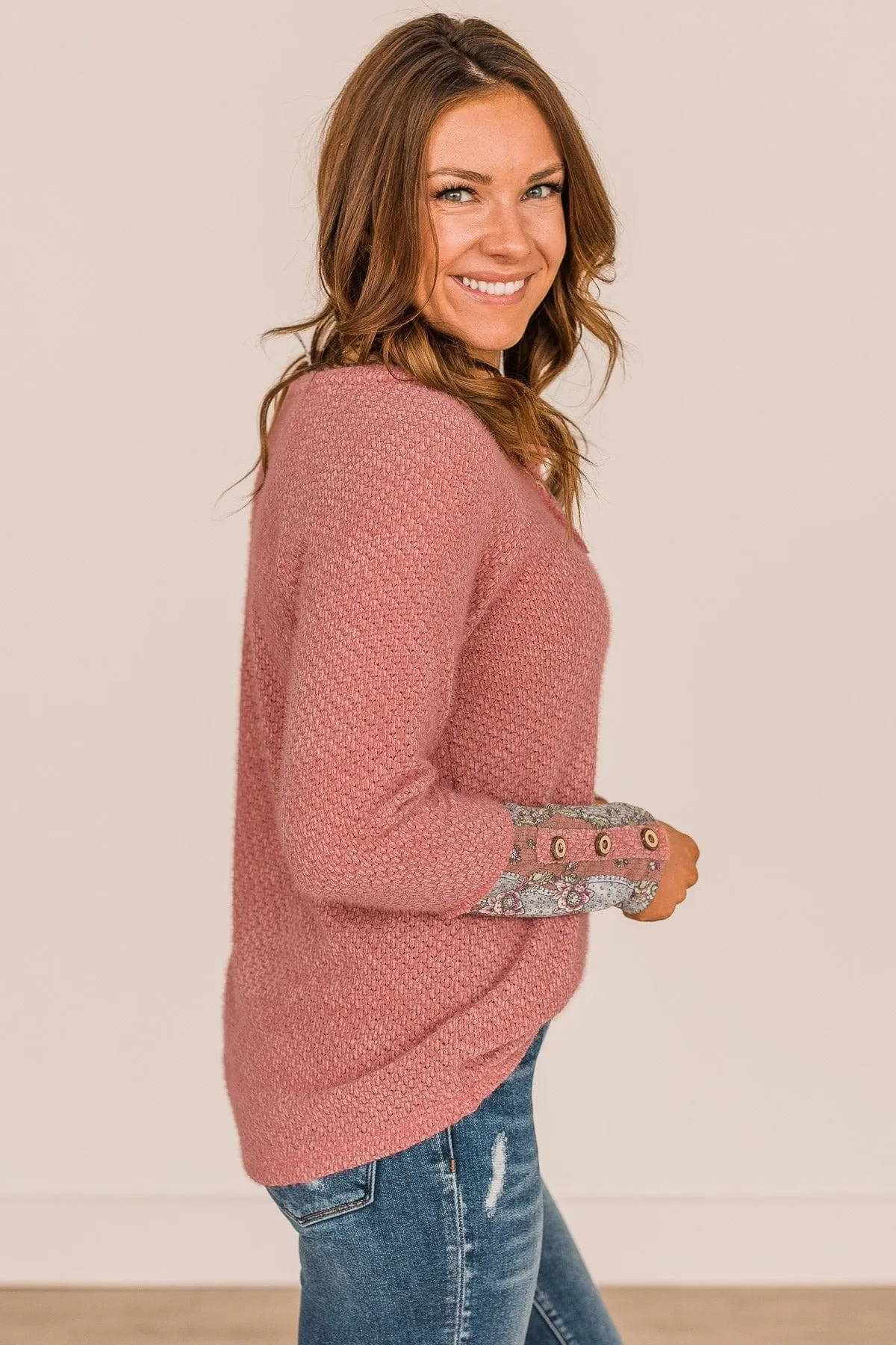 Loving Feelings Button Knit Top- Dusty Rose