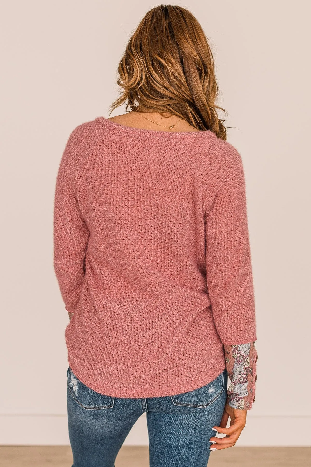 Loving Feelings Button Knit Top- Dusty Rose