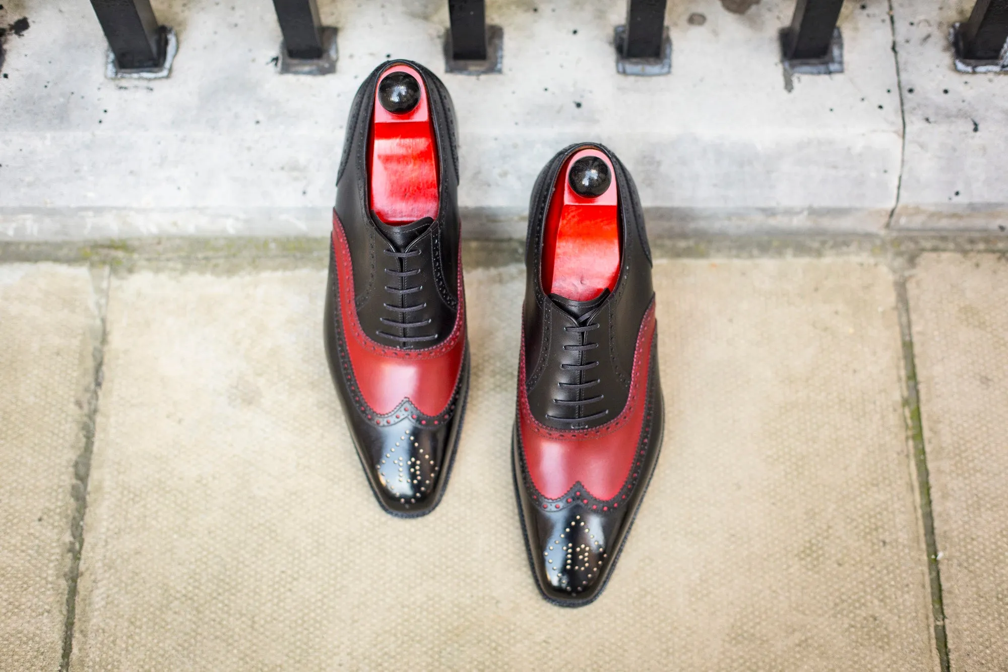 McClure - MTO - Black Calf / Red Calf - 13 Medallion - MGF Last - Single Leather Sole