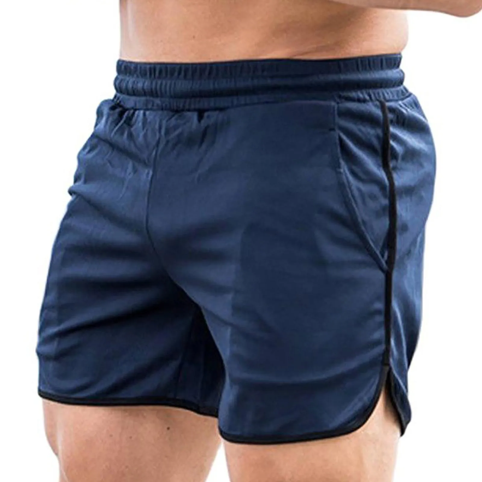 Men's Quick Dry Athletic Sports Shorts | Navy Blue Mesh Fabric Workout Running Short | Drawstring Closure | Size M