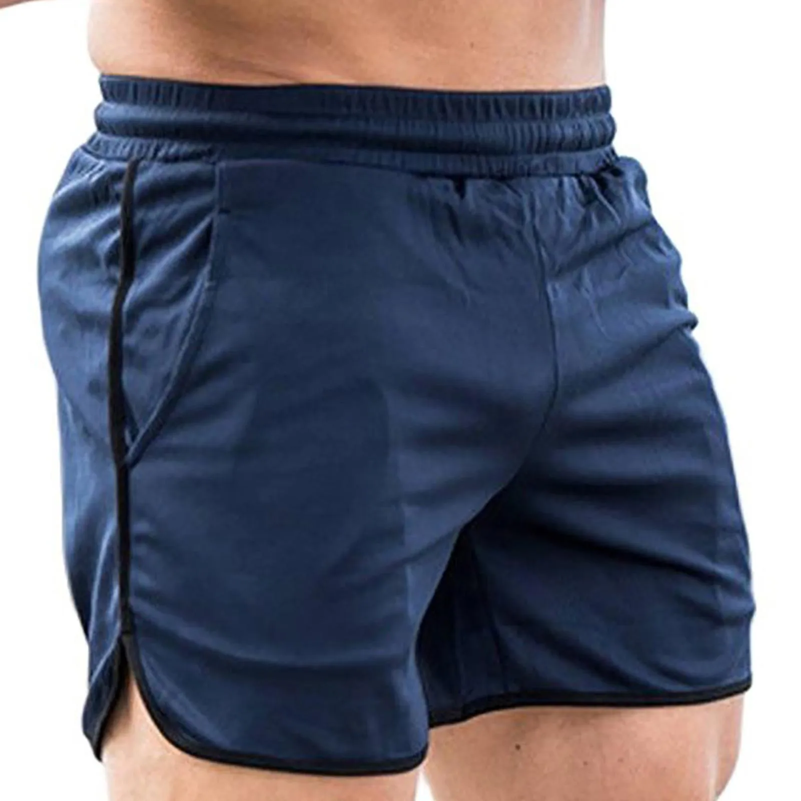 Men's Quick Dry Athletic Sports Shorts | Navy Blue Mesh Fabric Workout Running Short | Drawstring Closure | Size M