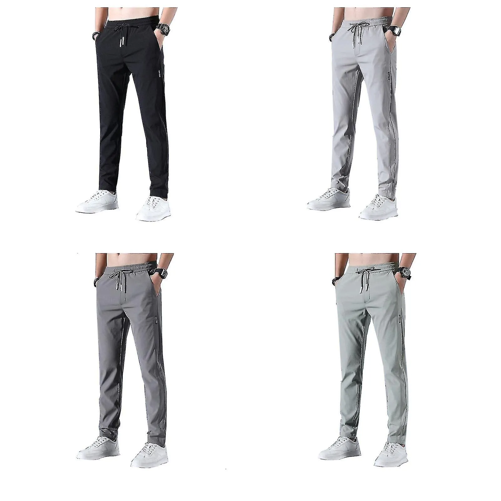 Men's Quick-drying Stretch Pants With Expandable Waistband And Moisture Wicking Ice Silk Fabric