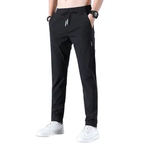 Men's Quick-drying Stretch Pants With Expandable Waistband And Moisture Wicking Ice Silk Fabric