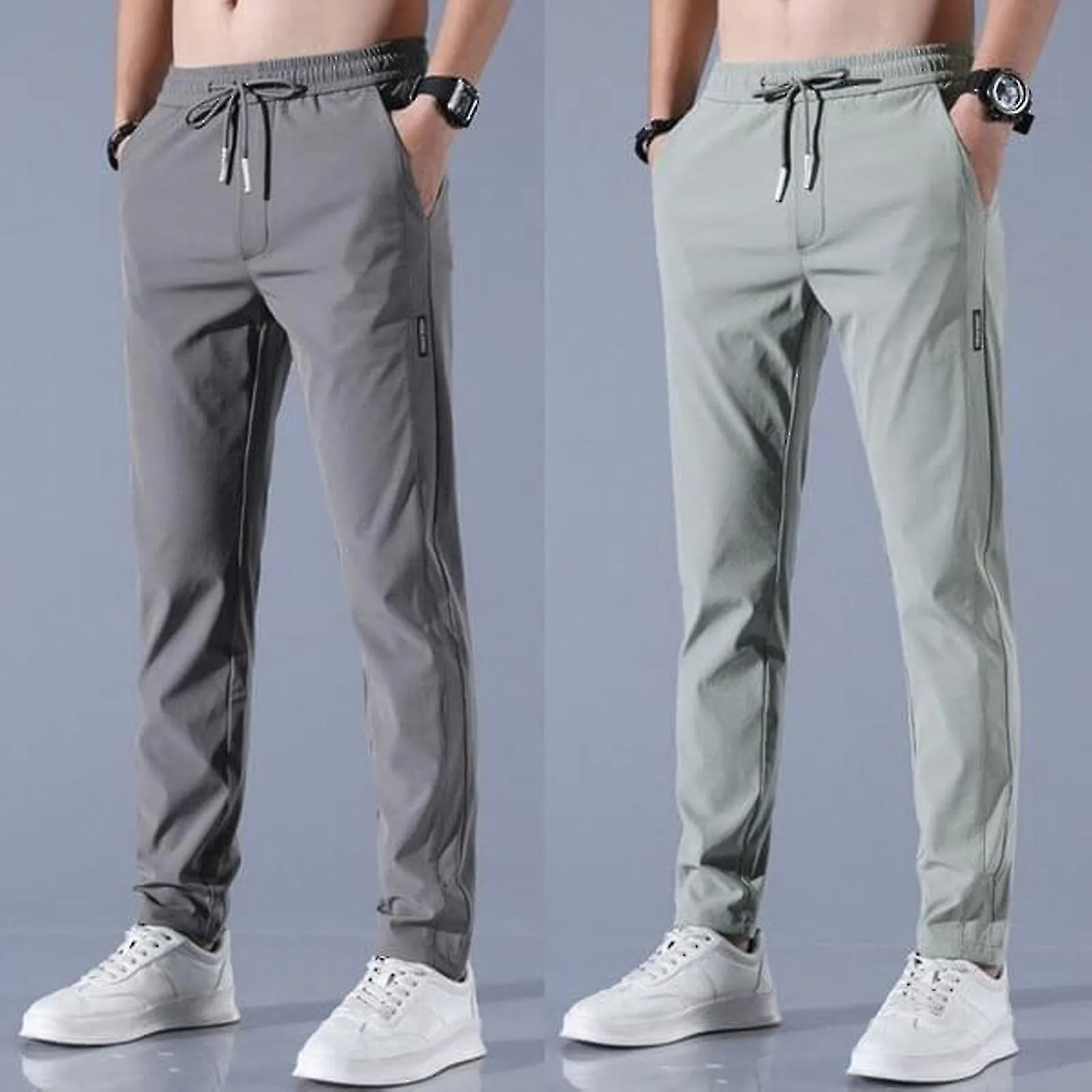 Men's Quick-drying Stretch Pants With Expandable Waistband And Moisture Wicking Ice Silk Fabric