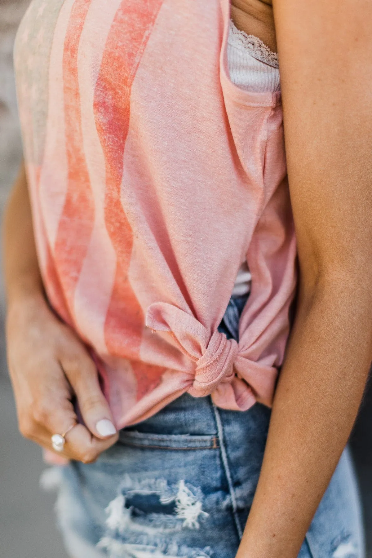 Miss Independent Side Slit Tank Top- Pink