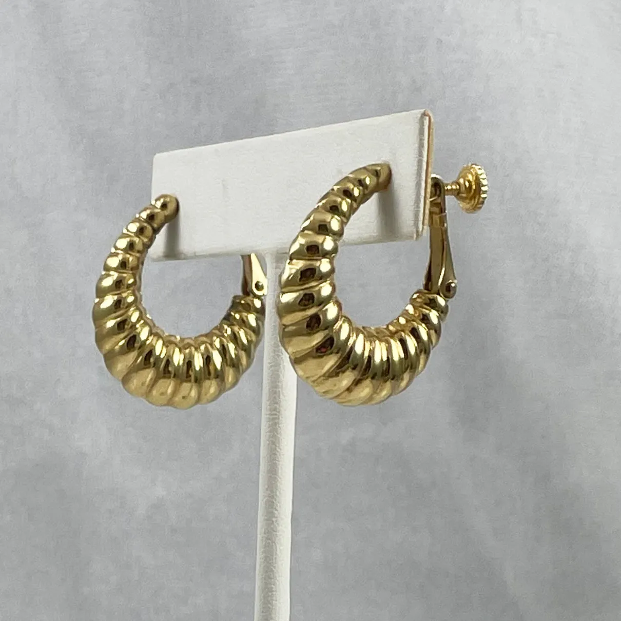 Napier Gold Shrimp Hoop Earrings Vintage