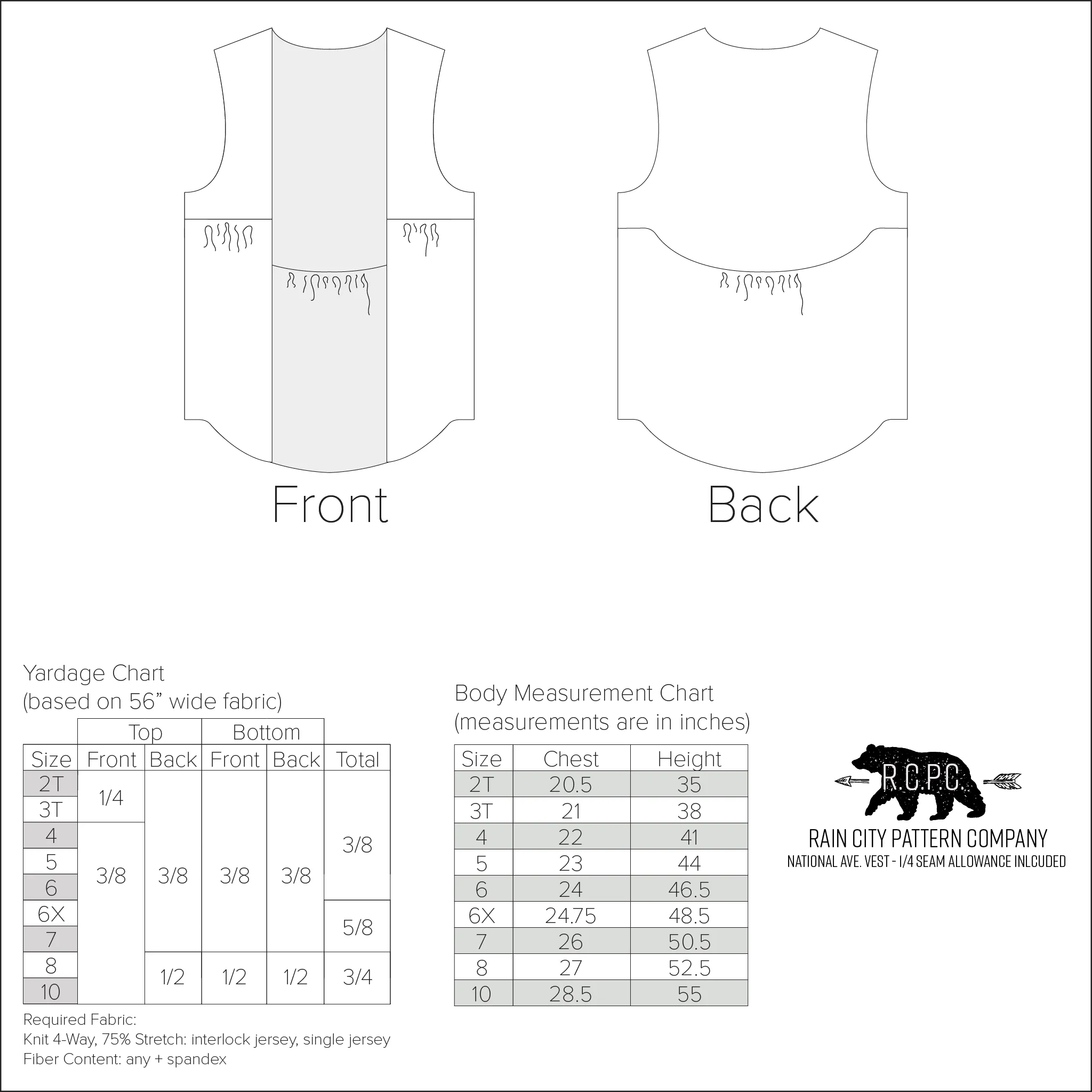 National Ave. Vest | Child Sizes 2T-10 | Beginner Level Sewing Pattern