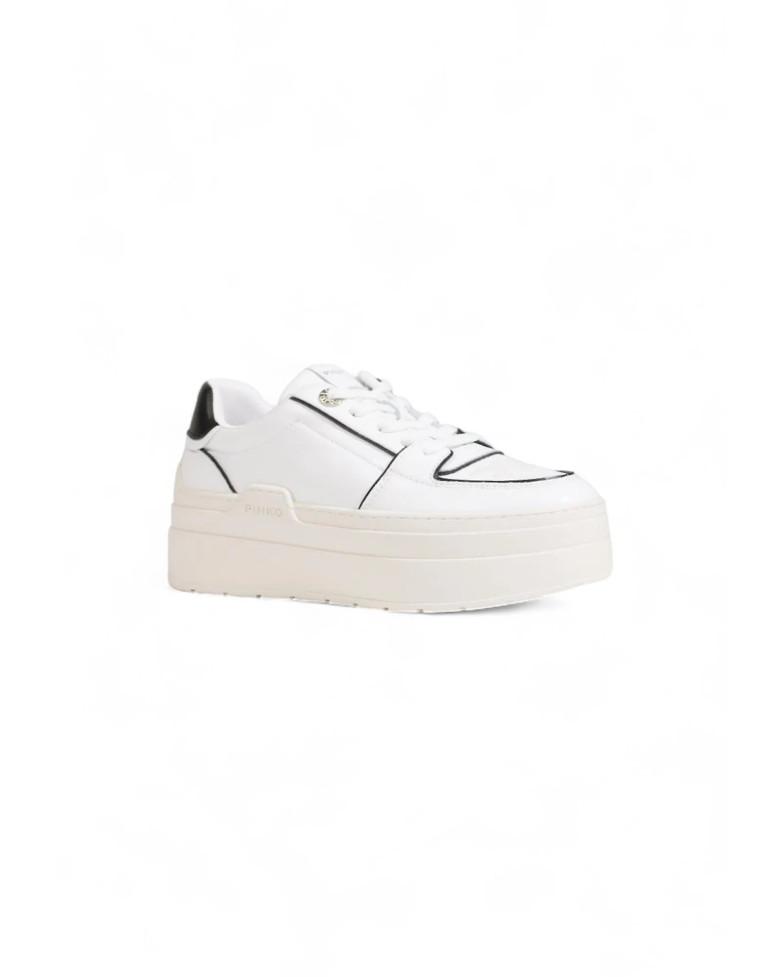 Pinko White Leather and Fabric Sneakers with Laces