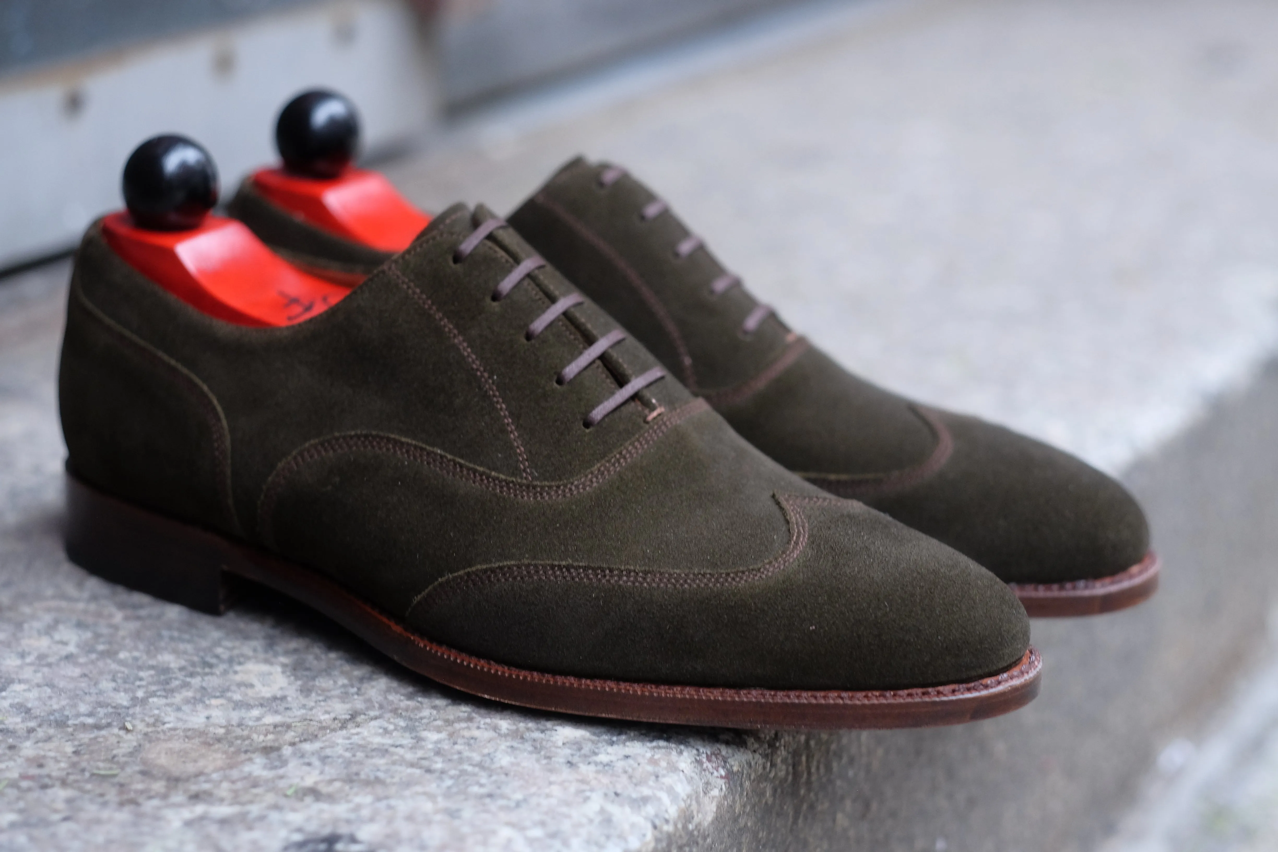 Pullman - MTO - Dark Olive Suede / Brown Stitching - TMG Last - Single Leather Sole