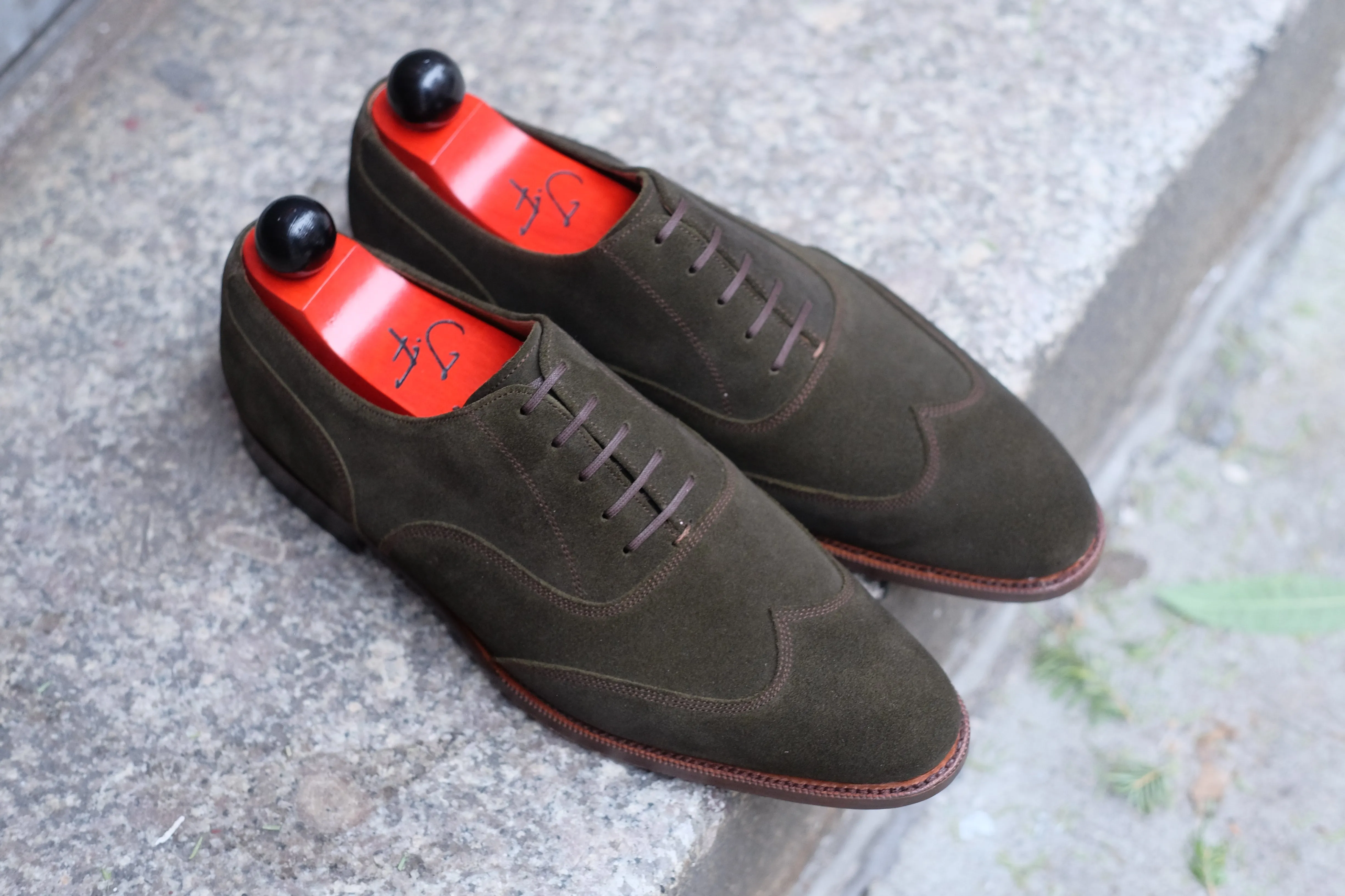 Pullman - MTO - Dark Olive Suede / Brown Stitching - TMG Last - Single Leather Sole