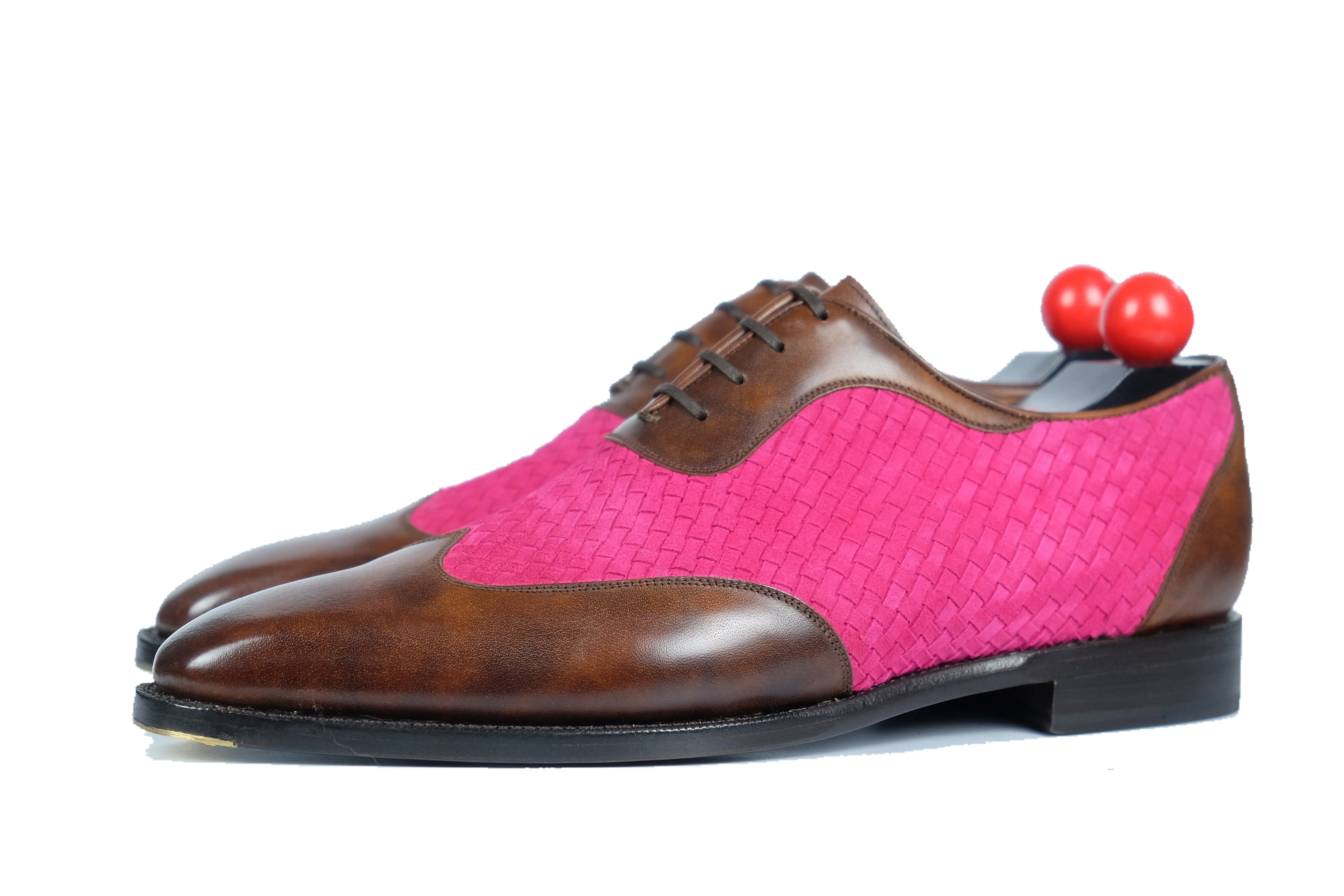 Rainier - MTO - Walnut Museum Calf / Hot Pink Braided Suede - LPB Last - Single Leather Sole