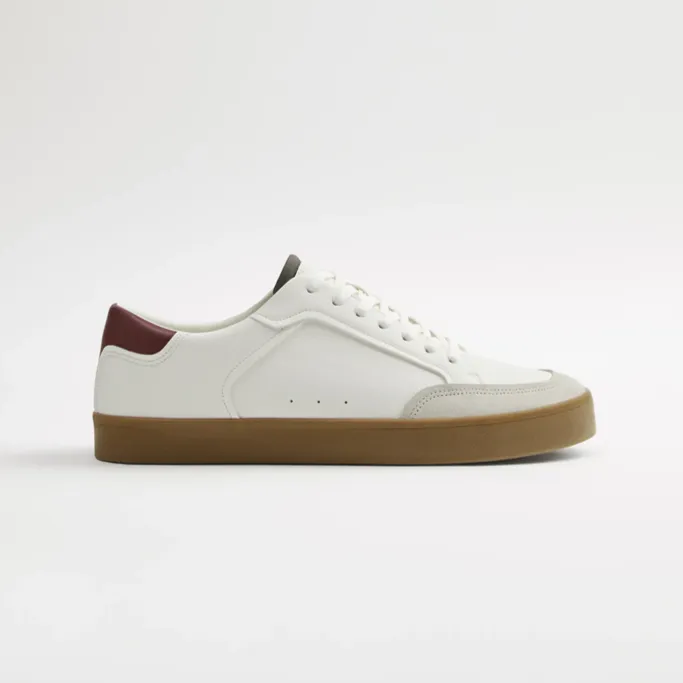 RETRO CONTRAST-PANEL LEATHER SNEAKERS - WHITE-RED