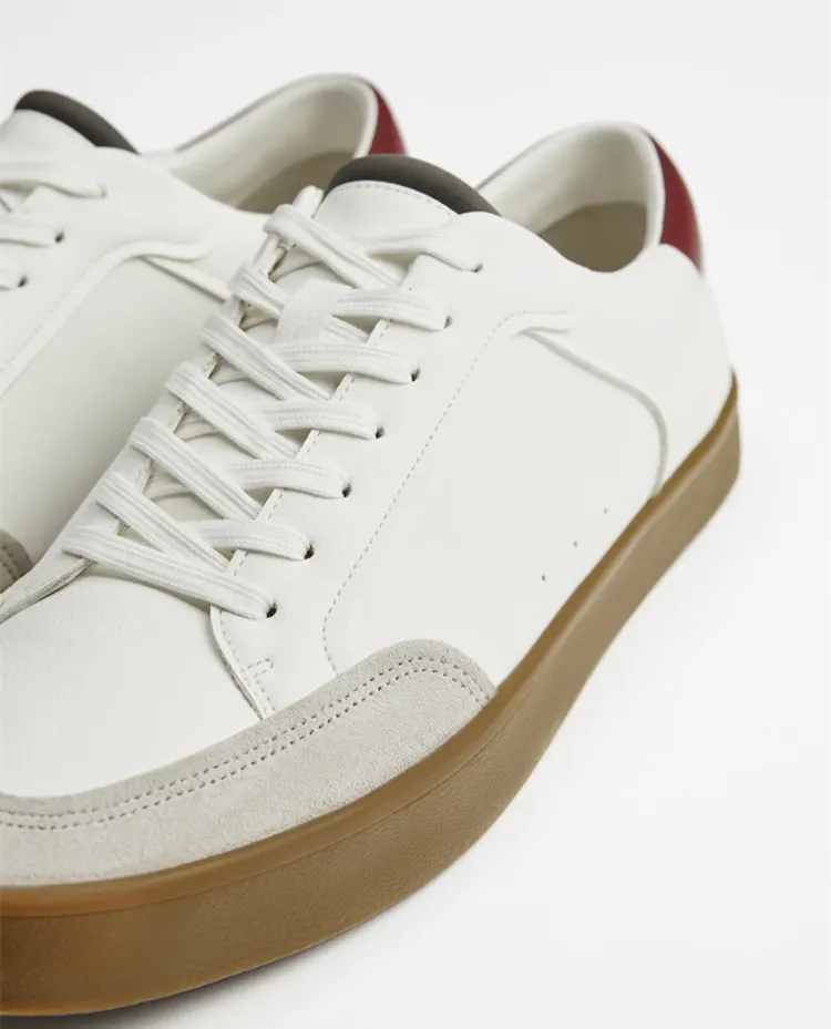 RETRO CONTRAST-PANEL LEATHER SNEAKERS - WHITE-RED