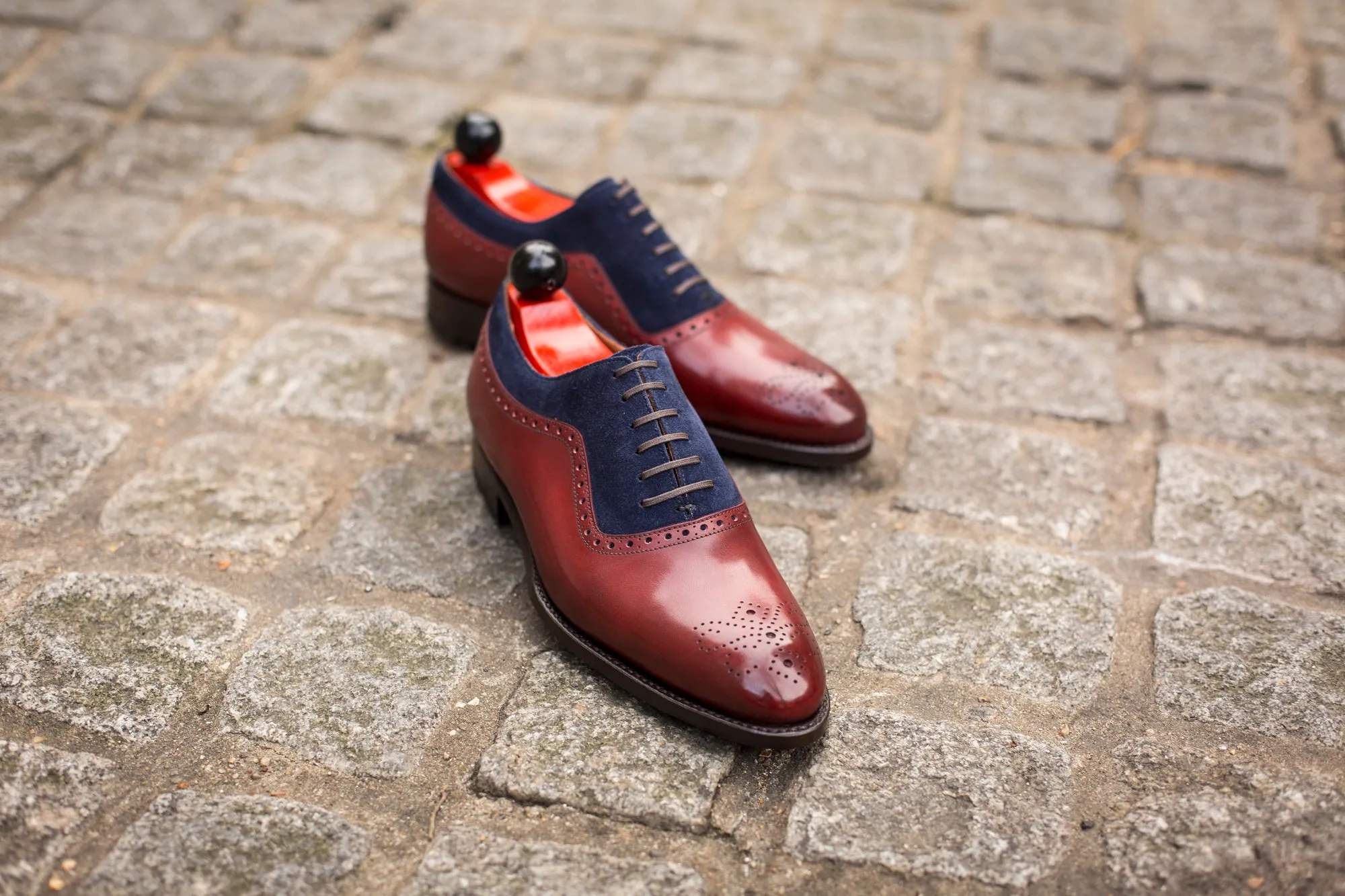 Roosevelt - MTO - Burgundy Calf / Dark Blue Suede - NGT Last - Single Leather Sole