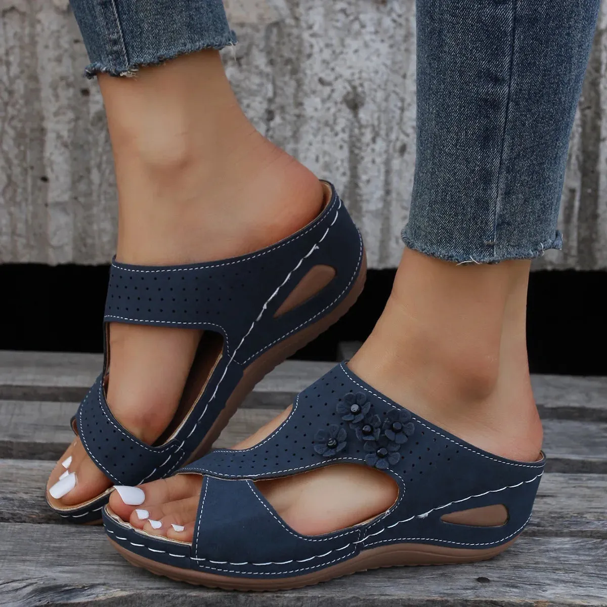 Soft-Heeled Slippers Indoor Outdoor Slip-On Wedge