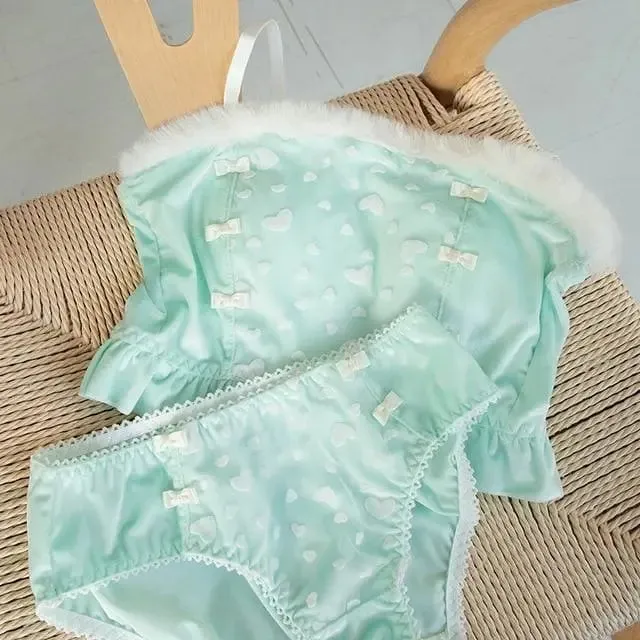 Soft Mint Heart Kawaii Princess Sweet Kawaii Lingerie Set