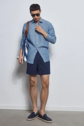 Textured fabric button fastening swim shorts