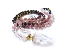 Tourmaline, Garnet, Strawberry Quartz with Bullet Point Quartz Pendant Necklace