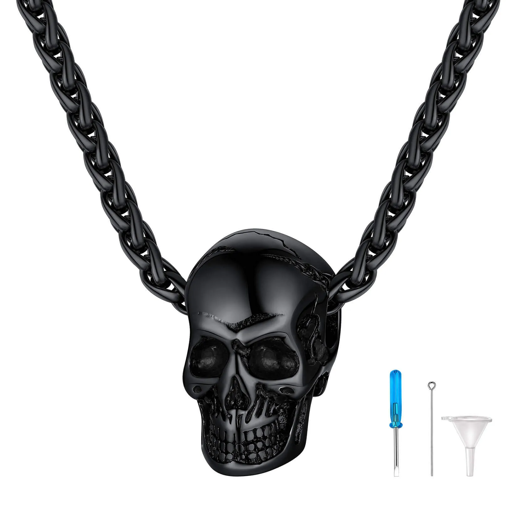 U7 Jewelry Skull Urn Necklace for Human Pet Ashes with Filling Kit Stainless Steel Cremation Jewelry